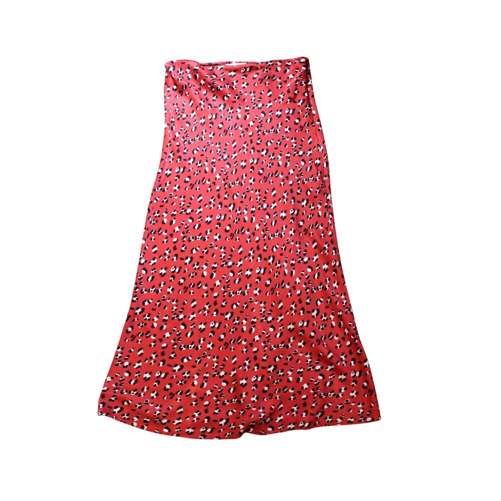Urban Outfitters Satin Midi Skirt Red Cheetah Print Slip-On Women’s S